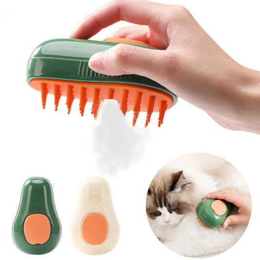 Cat Steam Brush, 3 in 1 Cat Steamy Brush, Silicone Massage Grooming Brush, Pet Hair Cleaning Brush Comb for Cats Dogs(Avocado White/Green)