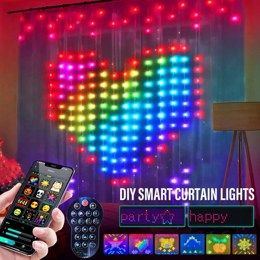 Smart Curtain Light with APP, LED Curtain Lights with Programmable & Music-Sync, Dynamic DIY, IP65 Waterproof, 6.6 x 6.6ft, 400RGB, Perfect for Outdoor Party Decoration