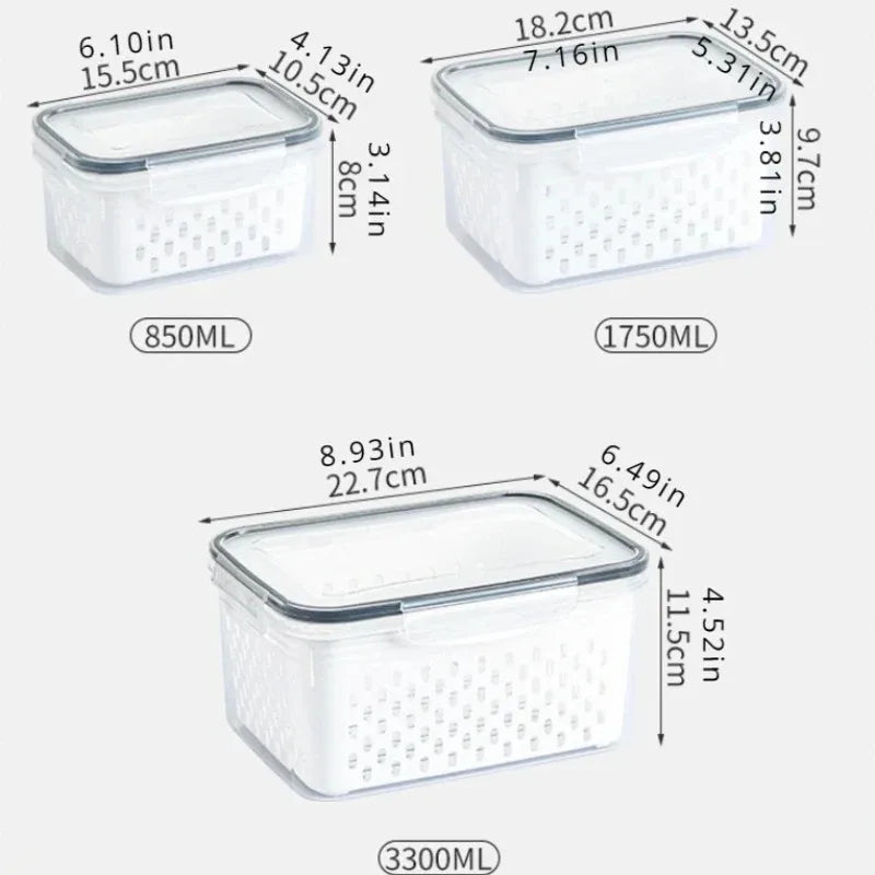 Refrigerator Preservation Box Transparent Double-layer Large Capacity Sealed Box Vegetable and Fruit Food Grade Drain Box