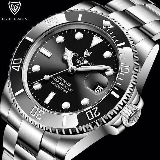 2023 LIGE Watch Men Automatic Mechanical Tourbillon Clock Fashion Sapphire Glass 316L Steel 100 Waterproof Watches  Movement