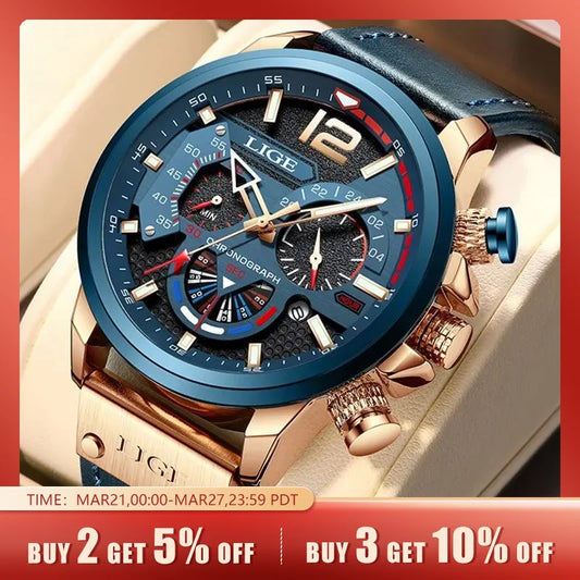Men's watches, leather chronograph watch, analog watches for men gifts, luxury wristwatch for father and boyfriend