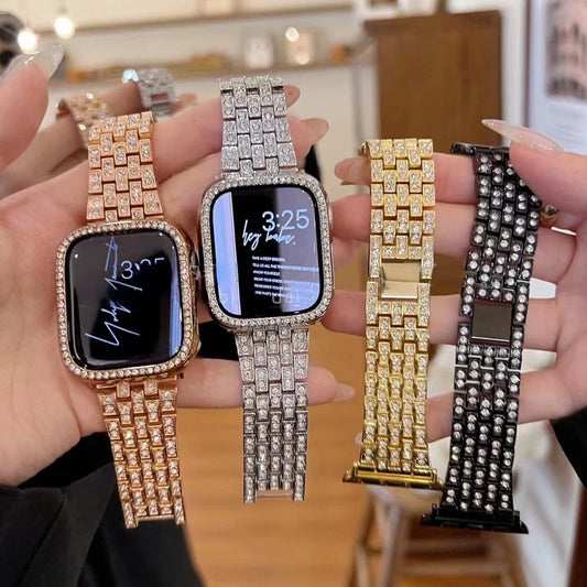 Luxury Diamond Metal Strap for Apple Watch Ultra 49mm 9 8 7 45mm for IWatch Series 6 5 4 40mm 42 38mm Stainless Steel Women Band