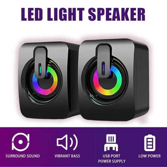 Computer Speaker USB Powered - 2.0 Mini Portable Bluetooth Subwoofer with RGB Lights Volume Control 3.5mm AUX-in HiFi Stereo Sound Desk Audio System for PCs Laptops Tablet Phone