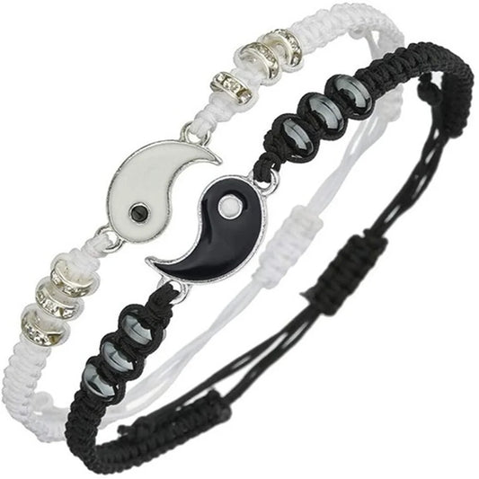 Caiyao Best Friend Bracelets for 2 Matching Yin Yang Natural Stone Beads Bracelet for Bff Friendship Relationship Boyfriend Girlfriend Valentines Gift