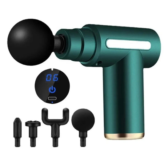 Percussion Massage Gun - Massage Device Handheld Vibration Deep Tissue Muscle Electric Gun - Quiet Brushless Motor - with 5 Massage Heads and 6 Adjustable Speed