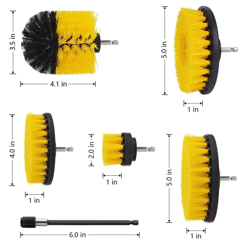 Drill Brush Attachment Set, Power Scrub Brush for Cleaning, All Purpose Scrubber Brushes with Extended Attachment for Bathroom Kitchen Surface, Grout, Tub, Shower, Tile, Corners, Car-Yellow