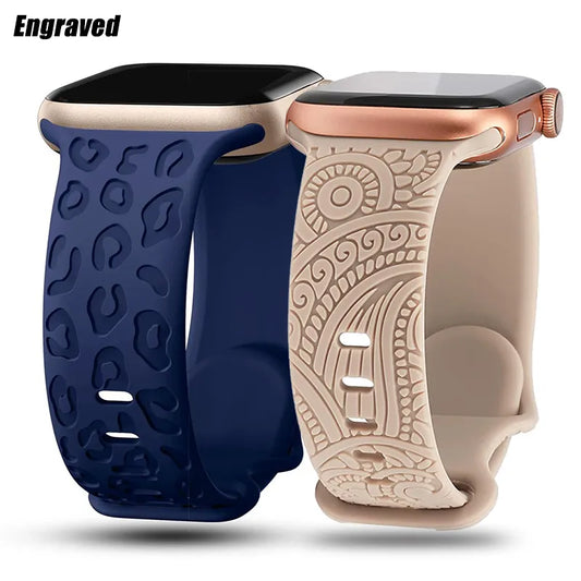 Leopard Engraved Bands for Apple Watch Band 40mm 38mm 41mm 42mm 44mm 45mm Women Men, Cheetah Sport Strap Silicone Waterproof Wristbands for iWatch Series 9 8 7 6 SE 5 4 3 2 1