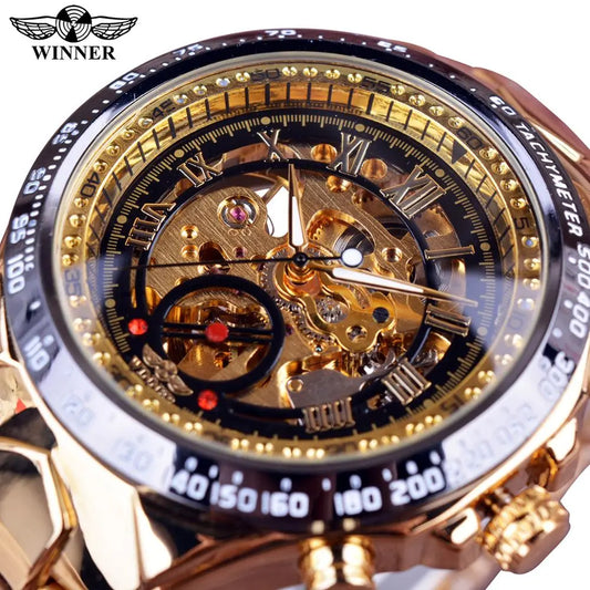 Winner Gold Bezel Sports Mechanical Watch Men Top Brand Luxury Men's Watches Automatic Skeleton Men's Watch