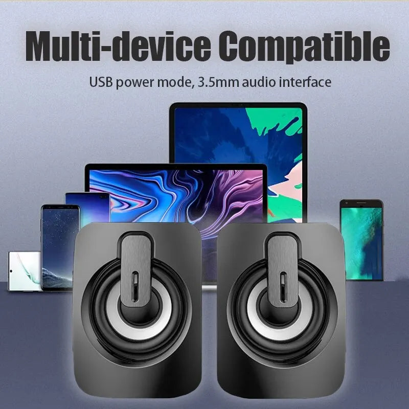 Computer Speaker USB Powered - 2.0 Mini Portable Bluetooth Subwoofer with RGB Lights Volume Control 3.5mm AUX-in HiFi Stereo Sound Desk Audio System for PCs Laptops Tablet Phone