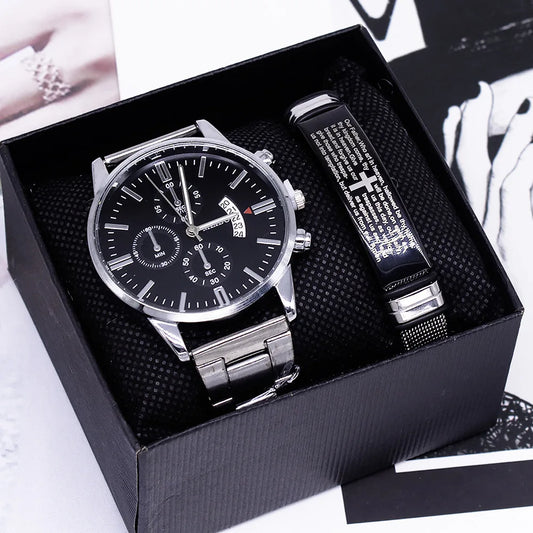 Watches for men, men's watch men's wrist watch new calendar quartz simple business watch bracelet men's watch set