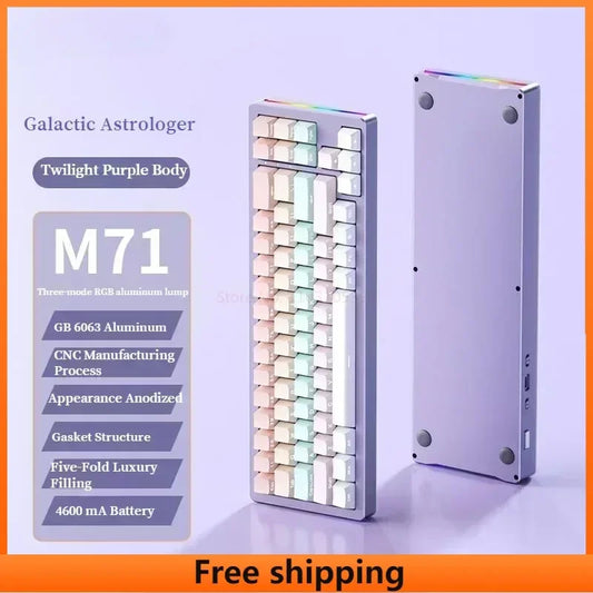M71 75% CNC Aluminum Alloy Custom Wireless Gaming Keyboard, Bluetooth/2.4G/Wired, 72 Keys Hot-swappable RGB Mechanical Keyboard, 4600mAh Rechargeable Gasket Mounted for PC/Windows/Mac (Creamy)
