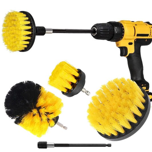 Drill Brush Attachment Set, Power Scrub Brush for Cleaning, All Purpose Scrubber Brushes with Extended Attachment for Bathroom Kitchen Surface, Grout, Tub, Shower, Tile, Corners, Car-Yellow