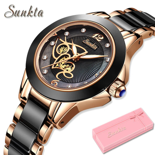 Luxury Women Watches Black Ceramic Diamond Ladies Watch Waterproof Quartz Wristwatch Relogios Femininos Clock Gift