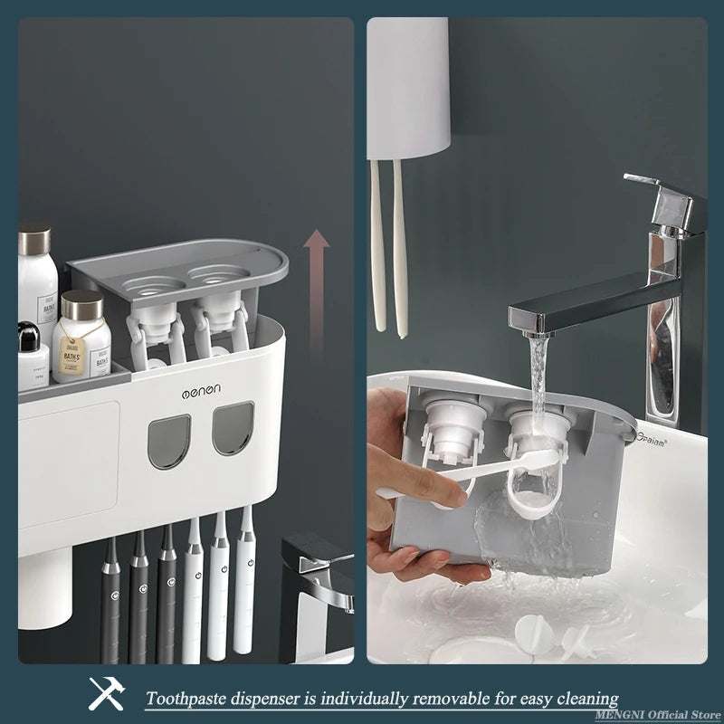 Toothbrush Holder Wall-Mounted Automatic Toothpaste Squeezer Dispenser Magnetic Adsorption Inverted Cup Rack Bathroom Cute