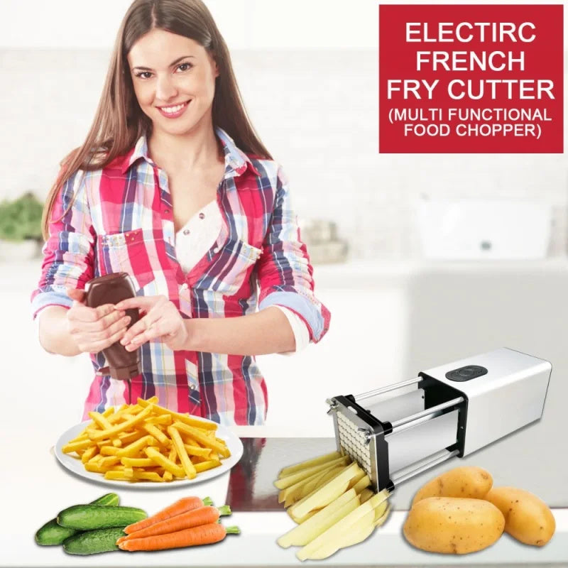 Electric French Fry Cutter, French fry cutter stainless steel with 1/2 & 3/8 Inch blade, potato fries cutter, Professional commercial and household potato slicer, use for potato, carrot, apple