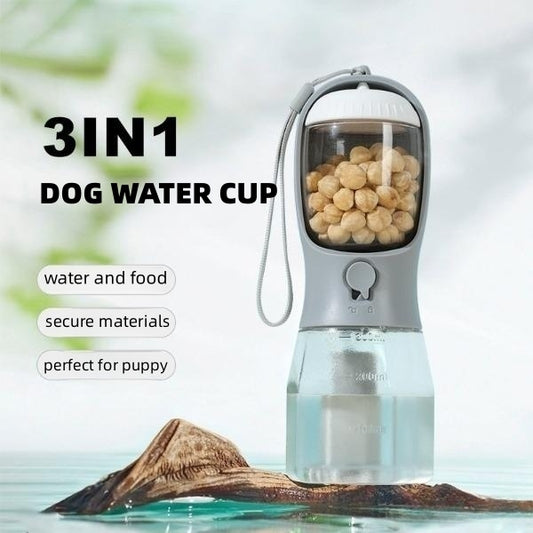 3 in 1 Portable Dog Water Bottle with Food Container and Waste Bag, Multifunctional Pet Travel Water Dispenser Water Bottle for Outside Drinking and Eating,Suitable for Cats and Puppy