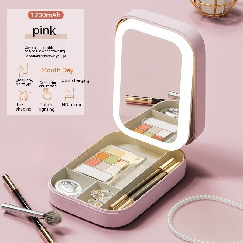 Makeup Mirror with Lights and Storage - Touch Control Design LED Lighted Makeup Mirror Cosmetic Case, Folding Makeup Case with Storage Box for Travel