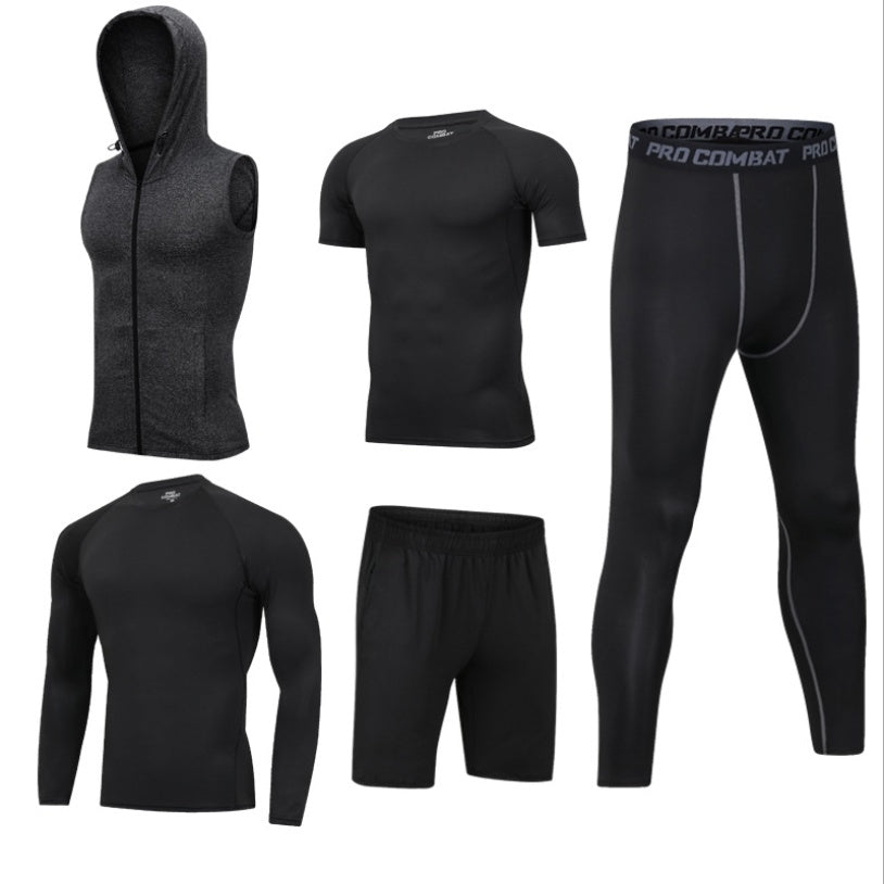 5pcs Men's Compression Pants Long Sleeve Shirts Vest Sets Men's Sportswear Gym Clothing Valentine's Day Gift