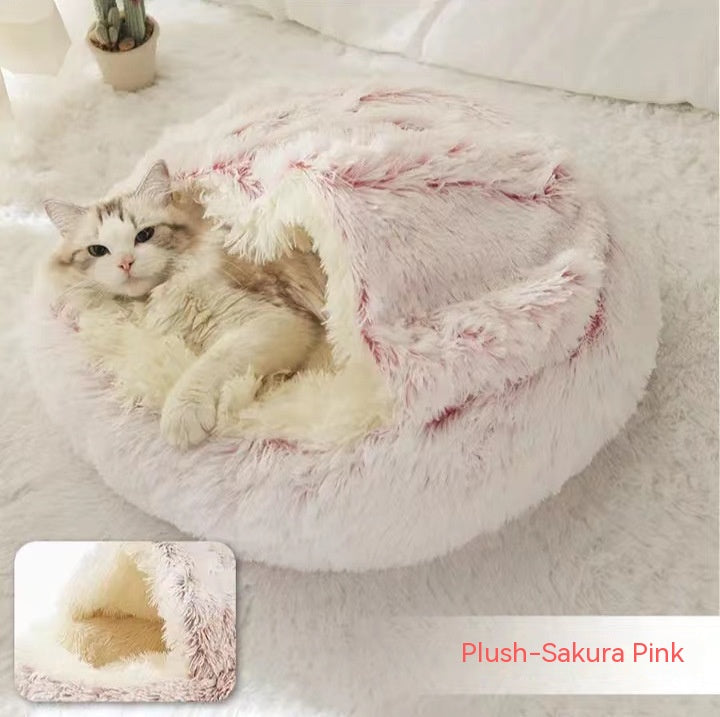 2 in 1 Bed for Dogs and Cats, Winter Pet Bed, Round Bed, Long Soft Pet Bed