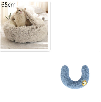 2 in 1 Bed for Dogs and Cats, Winter Pet Bed, Round Bed, Long Soft Pet Bed