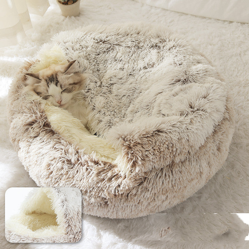 2 in 1 Bed for Dogs and Cats, Winter Pet Bed, Round Bed, Long Soft Pet Bed