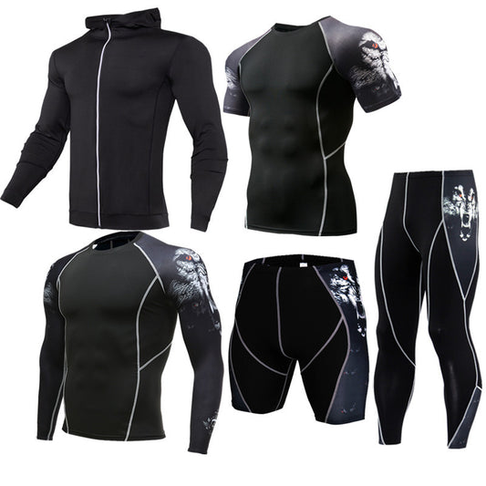 5Pcs Men's Compression Pants Shirt Top Long Sleeve Jacket Athletic Sets Gym Clothing Mens Workout Valentine's Day gift