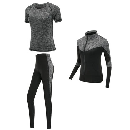 Women's Quick Dry Yoga Fitness Gym Sportswear Sets Yoga Clothes Coat+Bra+T-shirt+Tights Workout Running Training Pants