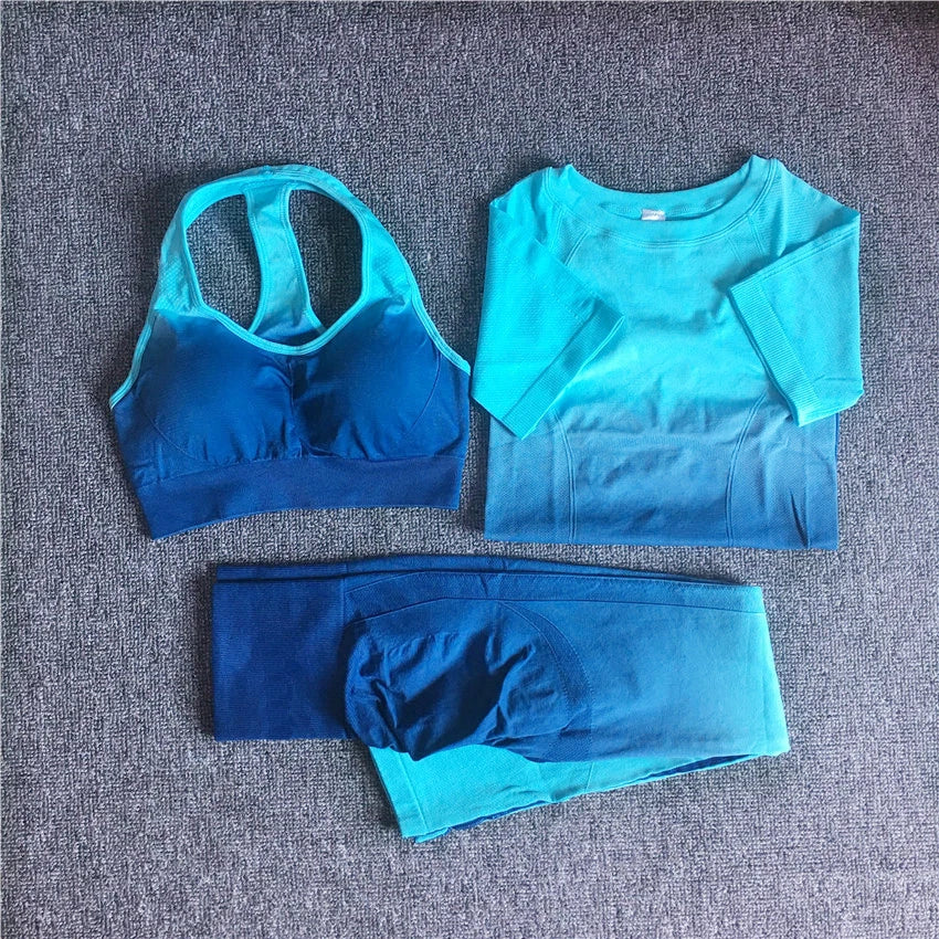 3pcs Seamless Outfit Workout Sets Gym for Women, Fitness Sports School Running Clothes Yoga Sportswear