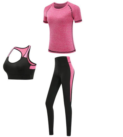 Women's Quick Dry Yoga Fitness Gym Sportswear Sets Yoga Clothes Coat+Bra+T-shirt+Tights Workout Running Training Pants