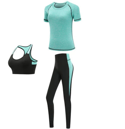 Women's Quick Dry Yoga Fitness Gym Sportswear Sets Yoga Clothes Coat+Bra+T-shirt+Tights Workout Running Training Pants