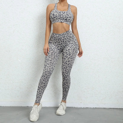 Cloud Hide Women Leopard Yoga Set Workout Sports Wear Sexy Girl Gym Tracksuit Leggings Pants Fitness Top Bra Suit Sportswear