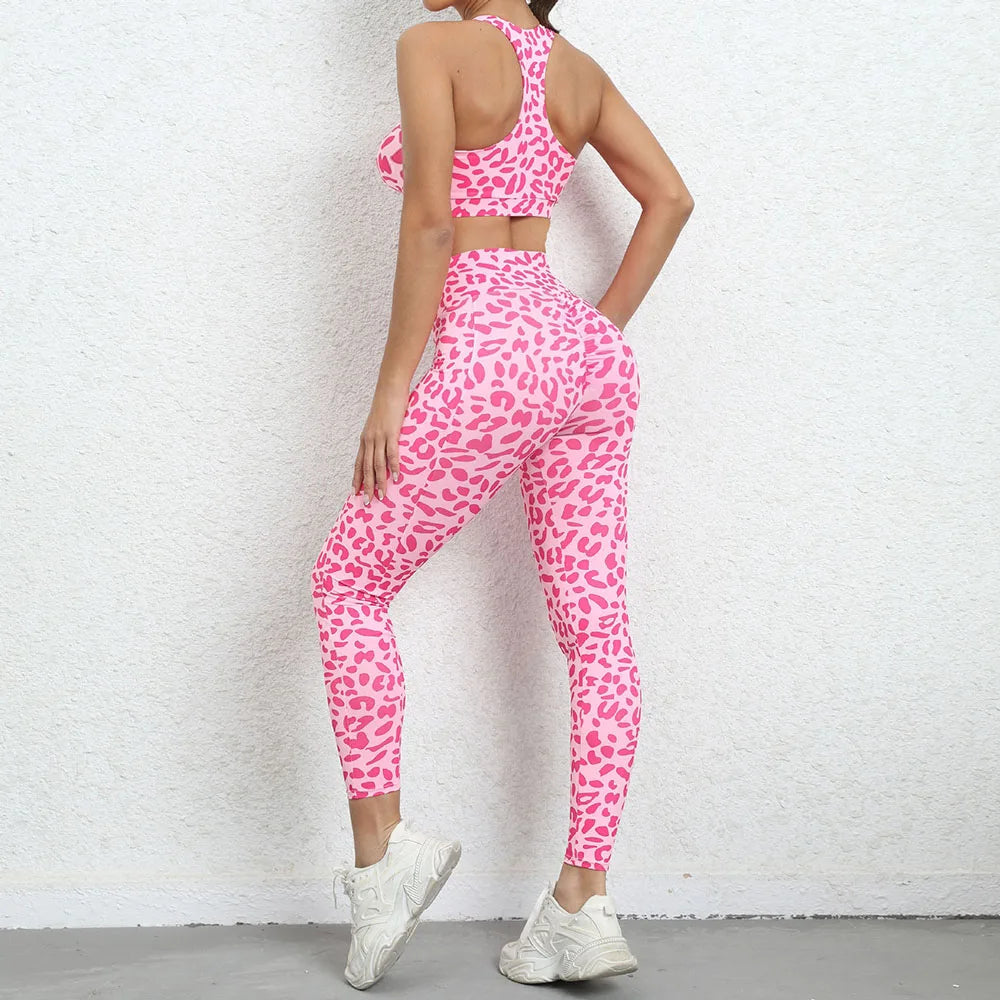 Cloud Hide Women Leopard Yoga Set Workout Sports Wear Sexy Girl Gym Tracksuit Leggings Pants Fitness Top Bra Suit Sportswear