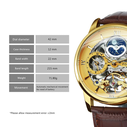 FORSINING Men's Skeleton Moon Phase Watch Mechanical Self-Wind Tourbillon Dual Time Zone Watches Automatic Luxury Leather Strap Large Dial Wristwatch