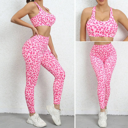 Cloud Hide Women Leopard Yoga Set Workout Sports Wear Sexy Girl Gym Tracksuit Leggings Pants Fitness Top Bra Suit Sportswear