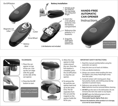 AUTOMATIC ELECTRIC CAN OPENER: Open your can with a simple push of a button - Automatic, Hands-Free, Smooth Edge, Food Safe, Battery Operated