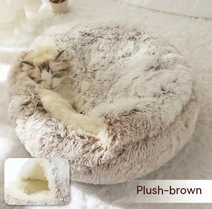 2 in 1 Bed for Dogs and Cats, Winter Pet Bed, Round Bed, Long Soft Pet Bed